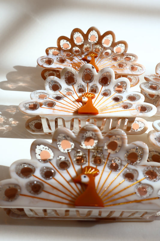 Barrette paon — Royal Peacock Collection, première série, quartz fumé