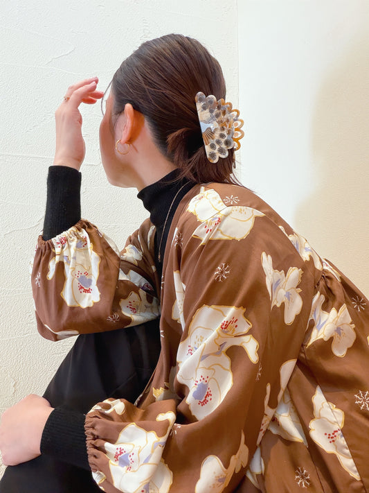 孔雀のヘアクリップ RoyalPeacockCollection第三弾【Amber Mist】鳥のヘアクリップ